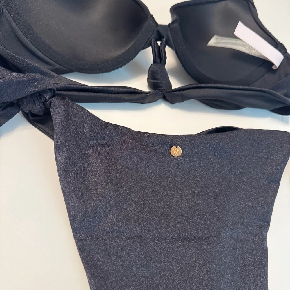 Victoria’s Secret Black Tie Bikini Set NWT Size 34B Small Swim
